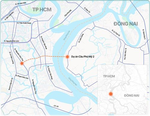 Hướng tuyến dự án cầu Phú Mỹ 2. Đồ họa: Tâm Thảo