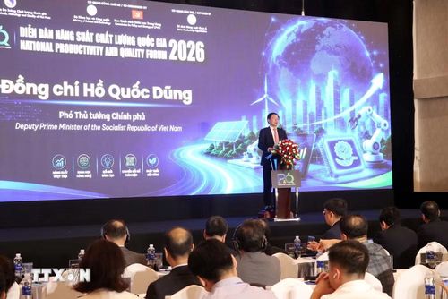 Phó Thủ tướng Chính phủ Hồ Quốc Dũng phát biểu tại Diễn đàn Năng suất chất lượng quốc gia 2026. (Ảnh: Tiến Lực/TTXVN)