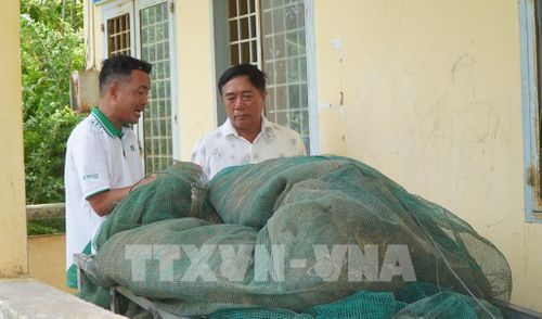 Tổ nuôi trữ cá mùa lũ ấp Giồng Bàng, xã Thường Phước chuẩn bị lưới cho vụ nuôi trữ cá mùa lũ năm 2026. Ảnh: Nhựt An - TTXVN