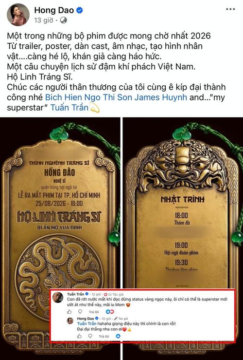 Hồng Đào gọi Tuấn Trần là "my superstar”. Ảnh: Chụp màn hình FBNV