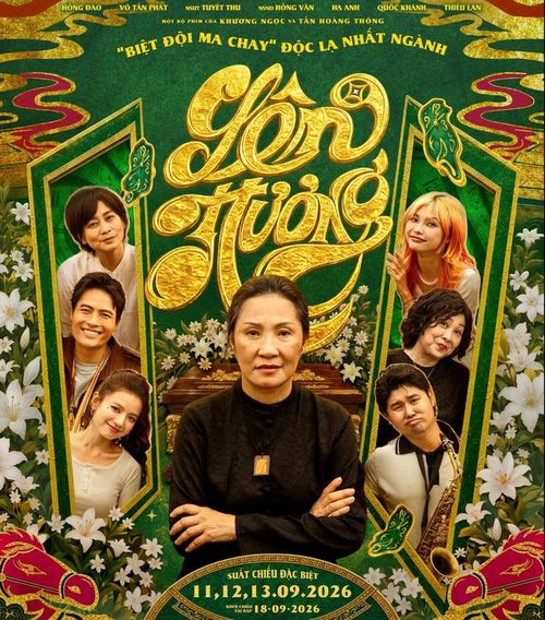 Hồng Đào xuất hiện cùng dàn diễn viên trong poster phim Lên Hương trước thềm phim chính thức ra rạp. Ảnh: NSX