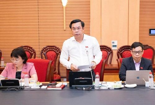 Ông Vương Quốc Thắng báo cáo tóm tắt thẩm tra sơ bộ dự thảo Nghị quyết của Quốc hội về việc tách Dự án điện hạt nhân Ninh Thuận thành các dự án độc lập. Ảnh:quochoi.vn.