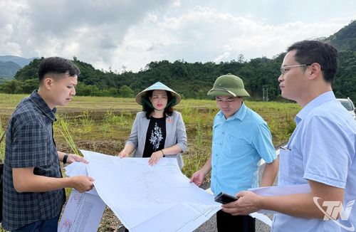 Đoàn kiểm tra hồ sơ, đối chiếu thực địa tại Cụm công nghiệp Nam Bằng Lũng, xã Chợ Đồn.