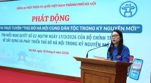 Phó Chánh Văn phòng, Bí thư Đoàn Thanh niên Cơ quan Ủy ban MTTQ Việt Nam thành phố Hà Nội Nguyễn Thị Thu Thủy phát biểu. Ảnh: Lê Dung.