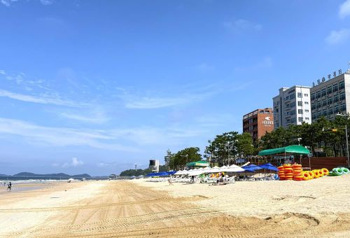 Bãi biển Daecheon ở thành phố Boryeong, tỉnh Chungcheongnam, Hàn Quốc, thu hút du khách với bãi cát trải dài và không gian ven biển thoáng đãng. Ảnh: Nhật Hưng – Pv TTXVN tại Hàn Quốc