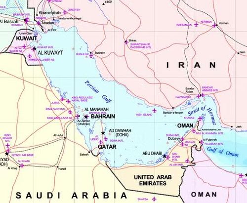 Vịnh Ba Tư giáp Iran về phía bắc và đông bắc, giáp Các Tiểu Vương quốc Ả Rập Thống nhất phía nam và đông nam. Ảnh: Wikimedia