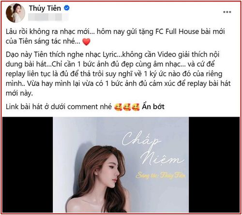 Chia sẻ của Thủy Tiên khi phát hành ca khúc mới (Ảnh: Chụp màn hình FBNV)