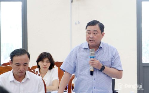 Đồng chí Nguyễn Hữu Định, Thành ủy viên, Giám đốc Sở Nội vụ phát biểu tại buổi làm việc. Ảnh: Phạm Tùng