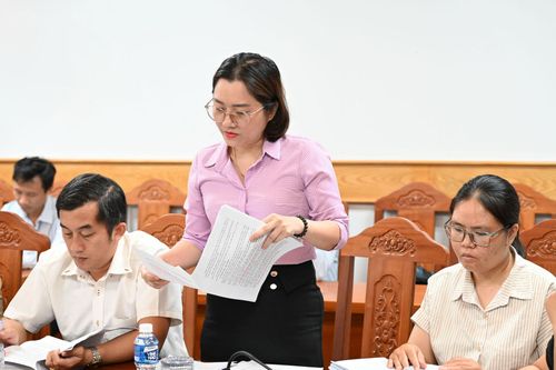 Bà Trần Thị Trung Trinh, Phó Chủ tịch UBND phường Tiến Thành báo cáo tại buổi giám sát