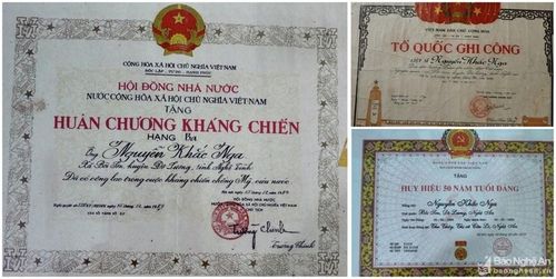 Huân chương Kháng chiến và một số danh hiệu cao quý khác của cụ Nguyễn Khắc Nga (quê Nghệ An). Ảnh: Báo Quân đội nhân dân