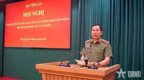 Thượng tướng Lê Văn Tuyến, Ủy viên Trung ương Đảng, Thứ trưởng Bộ Công an chủ trì hội nghị. Ảnh: PHÙNG ANH