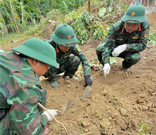  Lực lượng tìm kiếm phát hiện 4 hài cốt liệt sĩ gần Thành cổ Quảng Trị. Ảnh: XUÂN DIỆN 