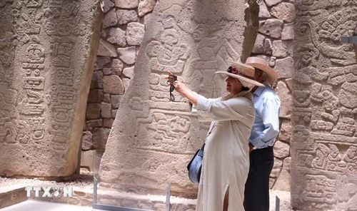 Phù điêu đá tại Bảo tàng Di chỉ Monte Alban ở bang Oaxaca, Mexico. (Ảnh: THX/TTXVN phát)