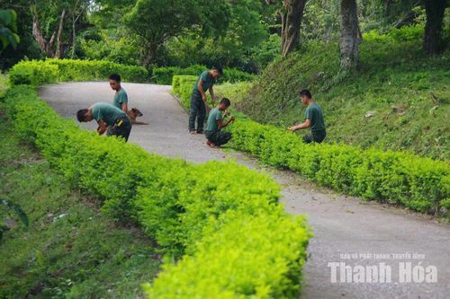 Những khoảng xanh quanh nơi ở được cán bộ, chiến sĩ Hòn Mê chăm chút mỗi ngày.