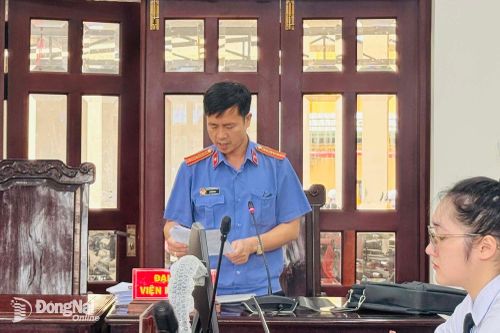 Đại diện Viện Kiểm sát nhân dân thành phố Đồng Nai nêu quan điểm luận tội tại phiên tòa. Ảnh: Phạm Huệ
