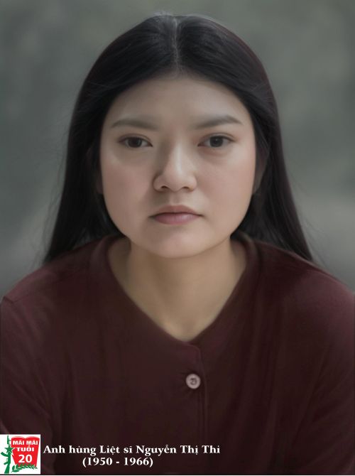 Anh hùng Liệt sĩ Nguyễn Thị Thi (1950-1966) hy sinh khi mới 16 tuổi, không để lại di ảnh. Chân dung của cô được phục dựng ảnh màu dựa trên hình ảnh lưu tại đền thờ ở phường.