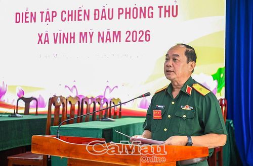 Thiếu tướng Nguyễn Văn Ngành, Uỷ viên Ban Thường vụ Tỉnh uỷ, Chỉ huy trưởng Bộ Chỉ huy Quân sự tỉnh, Phó Trưởng ban Thường trực Ban Chỉ đạo diễn tập tỉnh, phát biểu chỉ đạo tại buổi khai mạc diễn tập.