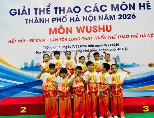 Các vận động viên wushu phường Ô Chợ Dừa tham gia Giải thể thao các môn hè thành phố Hà Nội năm 2026. Ảnh: P.V