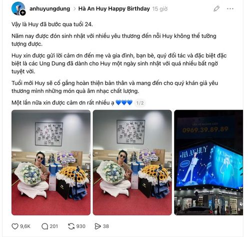 Lời cảm ơn của Hà An Huy tới gia đình và các fan trên Threads.