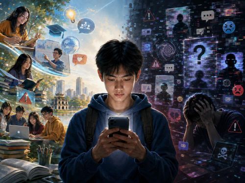 Không gian số mở ra nhiều cơ hội học tập, sáng tạo và kết nối, nhưng cũng đặt người trẻ trước nguy cơ bị cuốn theo thông tin sai lệch, trào lưu lệch chuẩn và áp lực đám đông. Ảnh minh họa từ AI