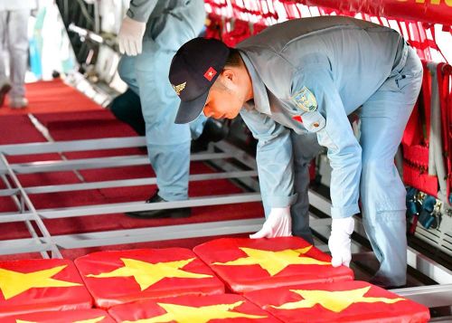 Các lực lượng thận trọng, tỉ mỉ xếp từng mẫu sinh phẩm hài cốt liệt sĩ phục vụ giám định ADN
