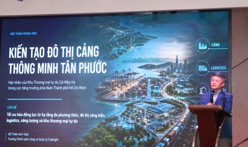 TS Đỗ Thiên Anh Tuấn, Trường Chính sách công và Quản lý Fulbright trình bày tham luận. Ảnh: THÀNH HUY