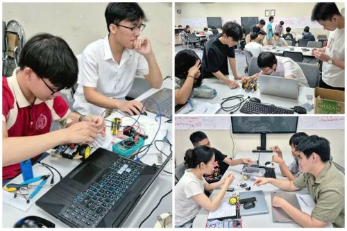 Khóa học STEM "Lập trình cho Mobile Robot" cho học sinh phổ thông do Trường Đại học Bách khoa - Đại học Đà Nẵng tổ cchức. Ảnh: NTCC