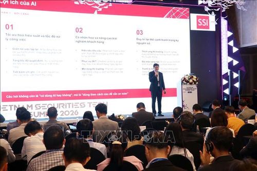 Đại diện Công ty cổ phần chứng khoán SSI trình bày tham luận tại Hội thảo. Ảnh: Tiến Lực/TTXVN