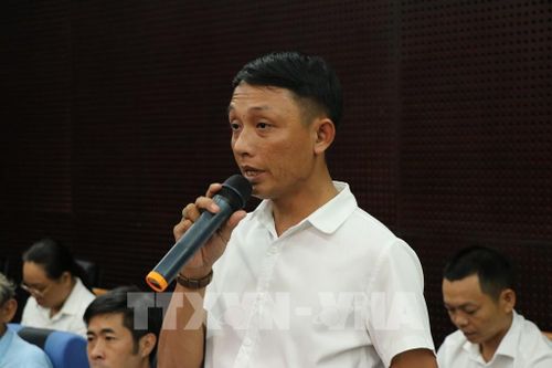 Hội viên Hội Nông dân ở các địa phương nêu ý kiến, đóng góp tại Hội nghị đối thoại với lãnh đạo thành phố Đà Nẵng. Ảnh: Khoa Chương - TTXVN