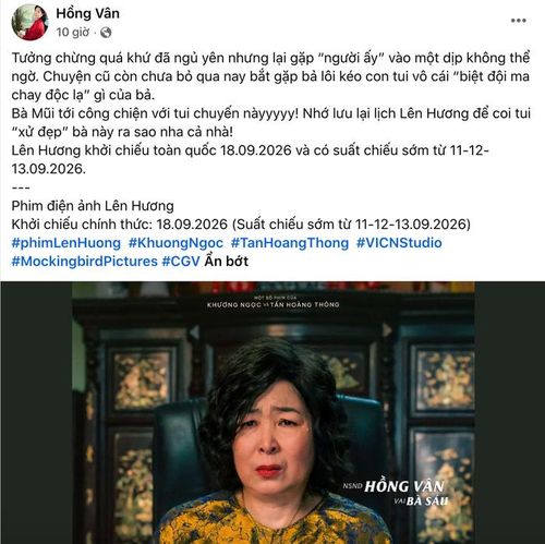 NSND Hồng Vân hài hước chia sẻ. Ảnh: Chụp màn hình FBNV