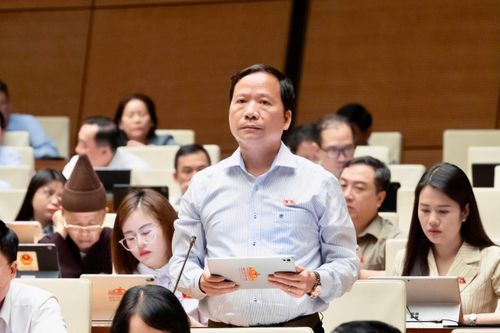 Đại biểu Nguyễn Thị Minh Tâm (đoàn Quảng Trị) và đại biểu Nguyễn Đặng Ân (đoàn Lạng Sơn). Ảnh: Media Quốc hội.