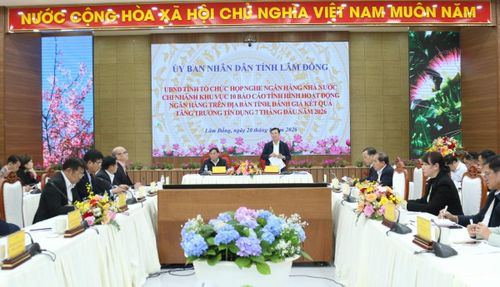 Cuộc họp của UBND tỉnh, cơ quan chức năng Lâm Đồng với ngành Ngân hàng trên địa bàn (ảnh CTV).