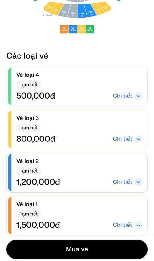 Có 4 mệnh giá gồm 500.000 đồng, 800.000 đồng, 1,2 triệu đồng và 1,5 triệu đồng/vé. Ảnh chụp màn hình.