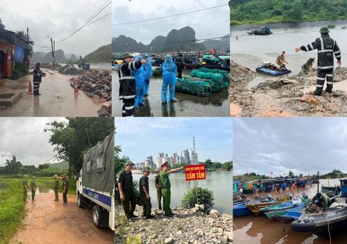  Công an cấp cơ sở rà soát công tác hậu cần, các điểm nguy cơ và hỗ trợ người dân tránh bão. Ảnh: CAQN