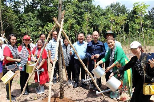 Các đại biểu tham gia trồng cây tại Vườn cây hữu nghị trong Khu di tích lịch sử địa đạo Củ Chi.