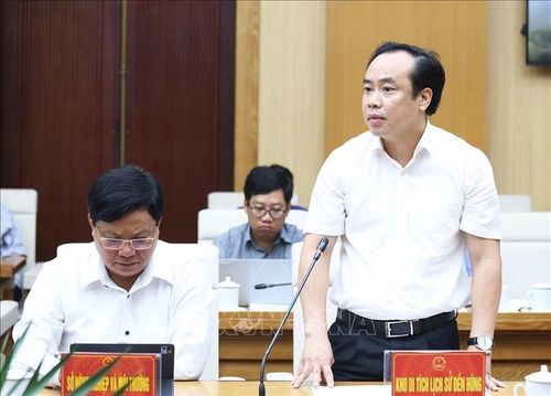Ông Phạm Tiến Đạt, Giám đốc Khu Di tích lịch sử Đền Hùng phát biểu tại hội nghị. Ảnh: Thu Hương/TTXVN