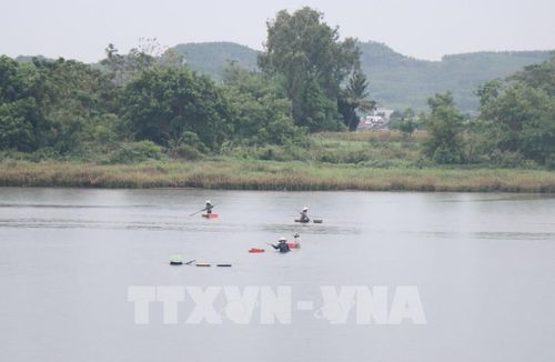 Người dân cào Don khu vực hạ nguồn sông Trà Khúc. Ảnh: Phạm Cường - TTXVN