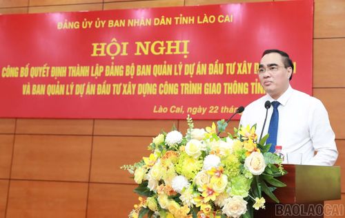 Đồng chí Nguyễn Hữu Long - Phó Bí thư Đảng ủy UBND tỉnh Lào Cai, phát biểu tại hội nghị.