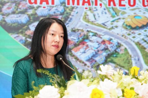 Bà Trần Thị Vũ Loan, Chủ tịch UBND phường Xuân Hương - Đà Lạt phát biểu làm rõ các ý kiến doanh nghiệp tại hội nghị