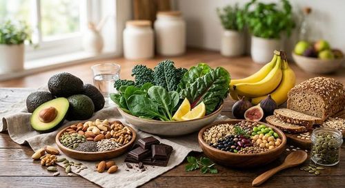 Các thực phẩm giàu magie giúp tăng cường sức khỏe cơ bắp. Ảnh: AI.