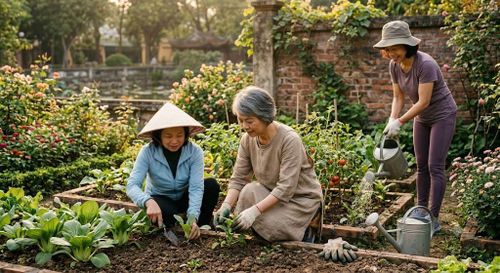 Tham gia các hoạt động yêu thích như làm vườn giúp ổn định cảm xúc ở phụ nữ tiền mãn kinh và mãn kinh. Ảnh: AI.
