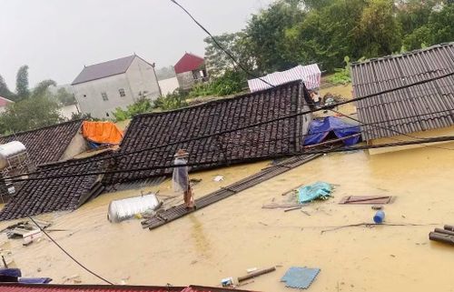 Do nước ngập lên đến tận nóc nhà, người dân đã phải dùng bè, mảng luồng tự tạo để di chuyển trên mặt nước.
