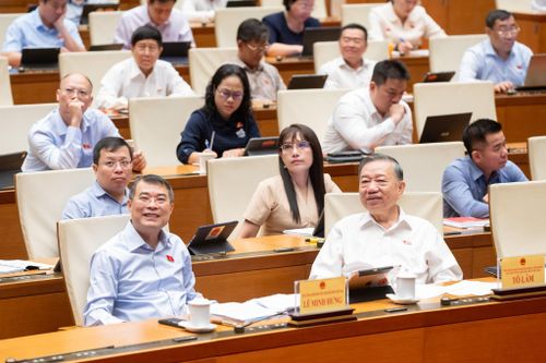 Tổng Bí thư, Chủ tịch nước Tô Lâm; Thủ tướng Chính phủ Lê Minh Hưng dự phiên họp. Ảnh: Phạm Thắng