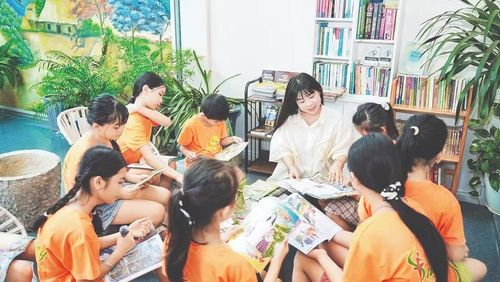 Thư viện cộng đồng “Khu vườn bình yên” tại xã Thạch Hà, tỉnh Hà Tĩnh. (Ảnh: NTN)