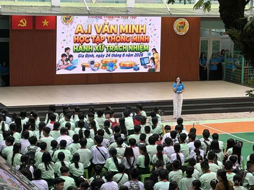  Học sinh Trường THCS Hà Huy Tập (phường Gia Định) tham gia chuyên đề “AI văn minh - Học tập thông minh - Hành xử trách nhiệm” vào sáng 24-8 