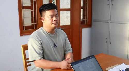 Vũ Hoàng Hải tại cơ quan công an. Ảnh: Bộ Công an