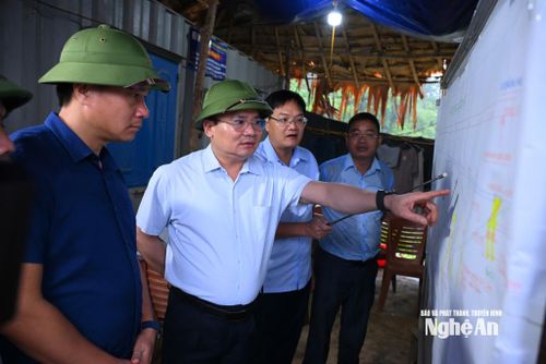 Phó Chủ tịch UBND tỉnh Phùng Thành Vinh nghe giới thiệu về tiến độ dự án. Ảnh: Thành Cường