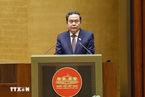 Chủ tịch Quốc hội Trần Thanh Mẫn phát biểu bế mạc Kỳ họp không thường lệ thứ nhất, Quốc hội khóa XVI. (Ảnh: Doãn Tấn/TTXVN)