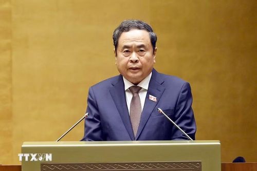 Chủ tịch Quốc hội Trần Thanh Mẫn phát biểu bế mạc Kỳ họp không thường lệ thứ nhất, Quốc hội khóa XVI. (Ảnh: Doãn Tấn/TTXVN)