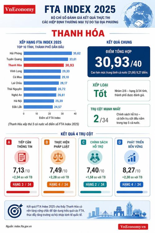 Kết quả chỉ số FTA indeex năm 2025 của Thanh Hóa (đồ họa TXT)